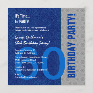 Invitación 60.º Nacimiento Patrón Azul y Plata Reciclado