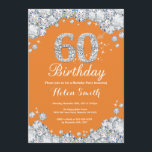 Invitación 60.º Naranja de cumpleaños y diamante plateado<br><div class="desc">60.ª Invitación de cumpleaños. Naranja y Diamante de imitación de Plata Diamond. Elegante invitación de Bash de Cumpleaños. Cumpleaños de adultos. Cumpleaños de las mujeres. Cumpleaños de los hombres. Para una mayor personalización,  haga clic en el botón "Personalizar" y utilice nuestra herramienta de diseño para modificar esta plantilla.</div>