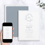 Invitación 60.º natalicio Escudo de Leafy Azul moderno<br><div class="desc">¡Bienvenidos a su celebración de cumpleaños número 60! Pero no te preocupes, no es momento de bajar la velocidad todavía. Envíe estas elegantes invitaciones Escudos de los 60 Años Modernos y Dusty Blue Leafy de los 60 Años y hágalo saber a todos que están listos para el fiesta con estilo....</div>