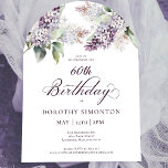 Invitación 60.º natalicio Morado Primavera Lilac Flor Arco<br><div class="desc">Las lilatas moradas de acuarela suave crean una invitación de cumpleaños número 60 en primavera de bonito. La caligrafía añade una estética elegante. Esta invitación de cumpleaños número 60 está disponible en el material tradicional y en una versión descargable. Forma parte de la colección Purple Spring Lilac Flower. Le permite...</div>