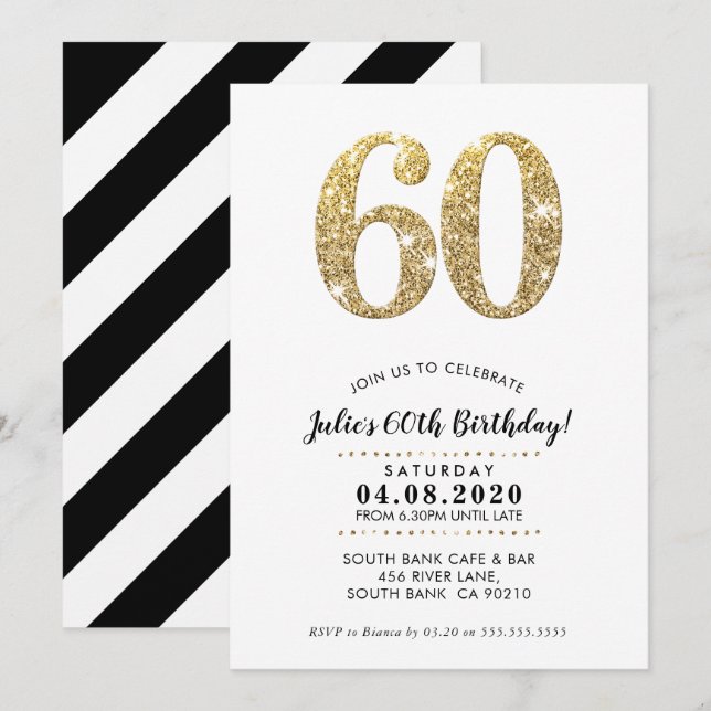Invitación 60.º PARTIDO DE CUMPLEAÑOS INVITA A purpurina de o (Anverso / Reverso)
