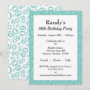 Invitación 60.º Patrón de números Verde azulados/blancos de l