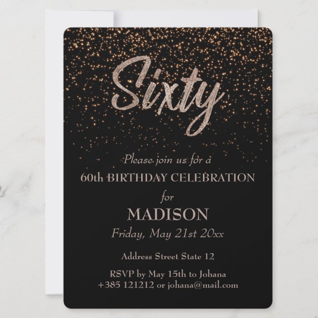 Invitación 60.º Purpurina de oro de cumpleaños (Anverso)