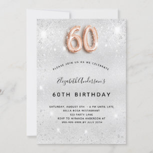 Invitación 60.º purpurina de oro de plata de cumpleaños