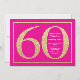 Invitación 60.º Purpurina de oro y rosado caliente