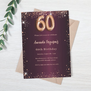 Invitación 60.º rosa burdeos de cumpleaños