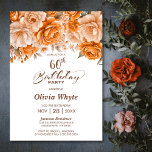 Invitación 60.º Rosa de cumpleaños Fiesta floral<br><div class="desc">Invite a sus amigos y seres queridos a su fiesta de cumpleaños número 60 con esta elegante invitación de rosa naranja floral de cumpleaños.</div>