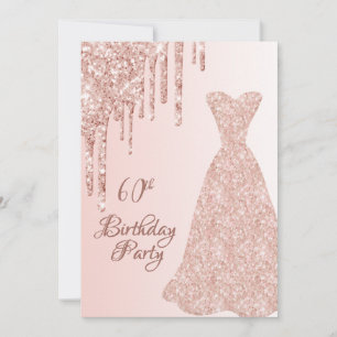 Invitación 60.º rosa de cumpleaños vestido de oro goteo purpu