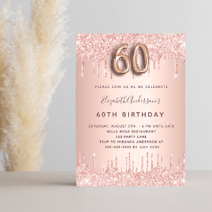 Invitación 60.º rosa de oro purpurina lujoso gotea