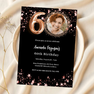 Invitación 60.º rosa negro de estrellas de oro