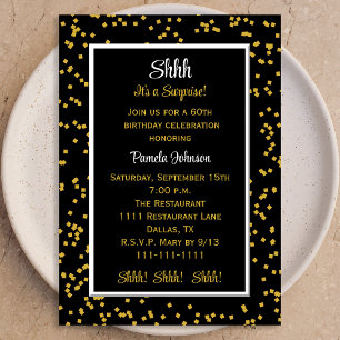 Invitación 60.º Shhh es una sorpresa Cumpleaños Confetti