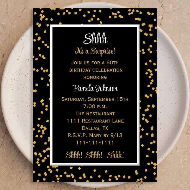 Invitación 60.º Shhh es una sorpresa Cumpleaños Confetti (Subido por el creador)