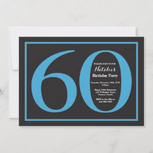 Invitación 60.º tablero azul y negro de cumpleaños