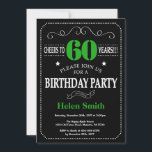 Invitación 60.º tablero negro y verde<br><div class="desc">60.ª Invitación de cumpleaños Tipografía Negra y Verde. Pizarra. Fondo blanco y negro. Cumpleaños de adultos. Cumpleaños de hombres o mujeres. Invite a un niño o a una Chica. 13.º 15.º 16.º 18.º 20.21.30.40.50.60.70.80.90.100. Cualquier edad. Para una mayor personalización, haga clic en el botón "Personalizar" y utilice nuestra herramienta de...</div>