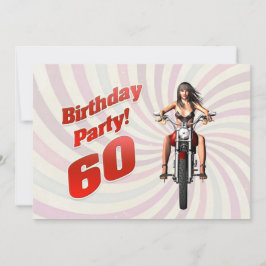 Invitación 60.a fiesta de cumpleaños con un chica en una moto