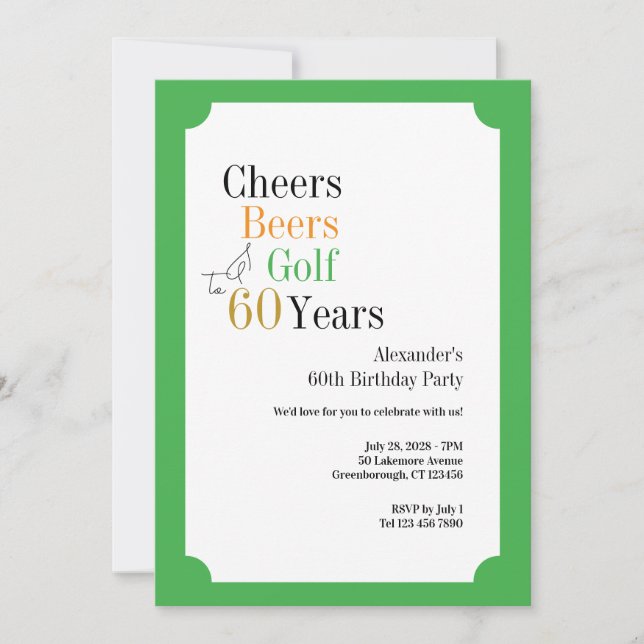 Invitación 60 Alegres y Cervezas Golf Green (Anverso)