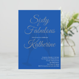 Invitación 60 and Fabulous | 60th Birthday Party Blue Script