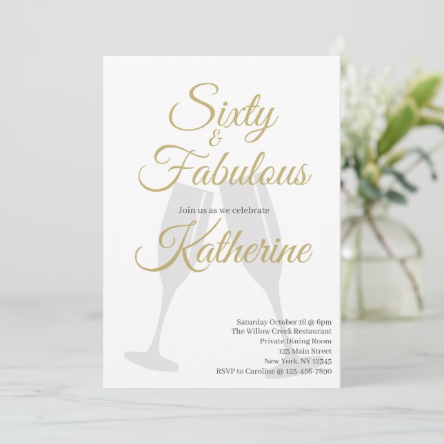 Invitación 60 and Fabulous | 60th Birthday Party Gold Script (Anverso de pie)