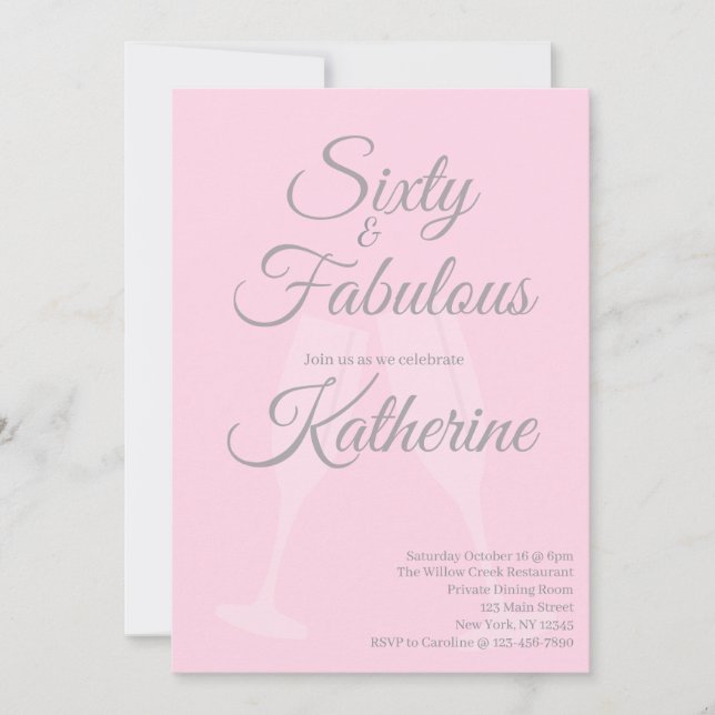 Invitación 60 and Fabulous | 60th Birthday Party Pink Script (Anverso)