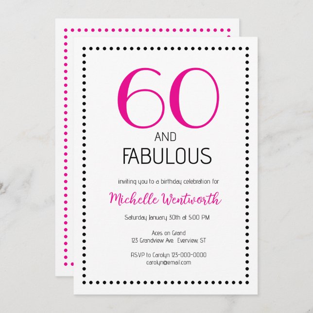 Invitación 60 and Fabulous Charming Sixtieth Birthday (Anverso / Reverso)