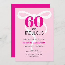 Invitación 60 and Fabulous Fun Ribbon Hot Pink 60th Birthday