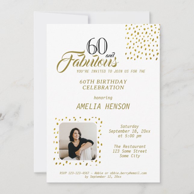 Invitación 60 and Fabulous Gold Glitter Photo 60th Birthday (Anverso)