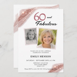 Invitación 60 and Fabulous Rose Gold 2 Photo Birthday
