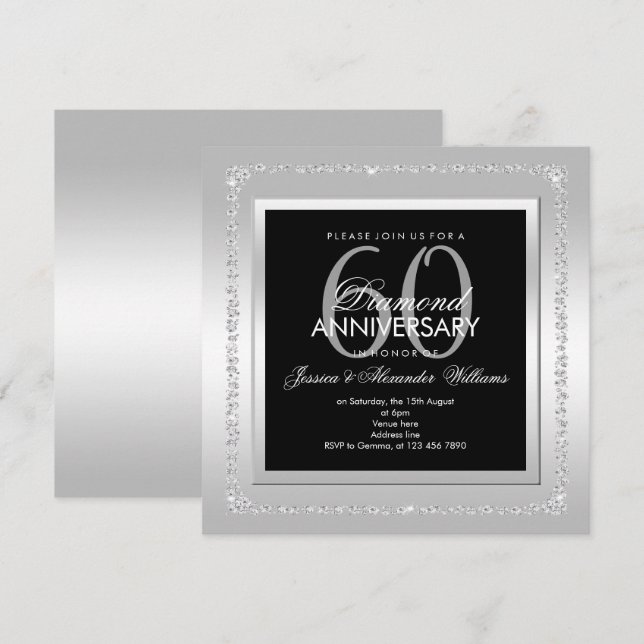Invitación 60° Aniversario Boda de los diamantes románticos (Anverso / Reverso)
