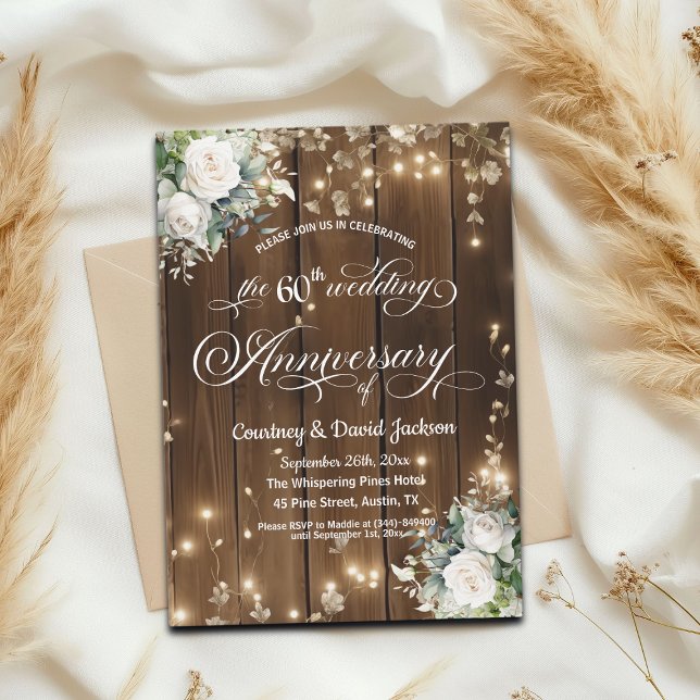 Invitación 60° Aniversario Boda Luces de cuerdas rusticas (Subido por el creador)