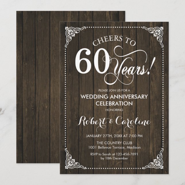 Invitación 60° Aniversario Boda - Madera (Anverso / Reverso)