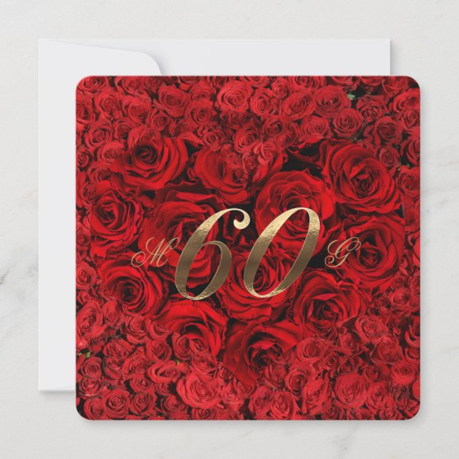 Invitación 60° Aniversario Boda Roses Rojos Corazón elegante  (Anverso)