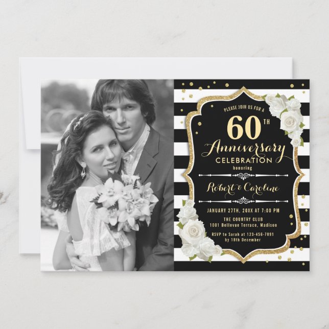 Invitación 60° aniversario con foto - Negro de oro (Anverso)