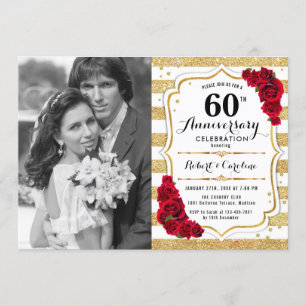 Invitación 60 Aniversario con Foto - Oro Blanco Rojo