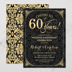 Invitación 60 Aniversario de Boda - Damasco Negro Oro