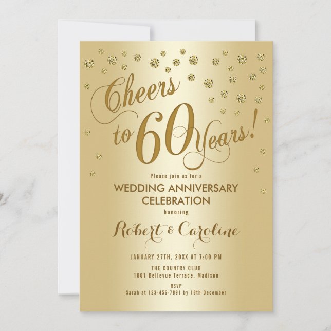 Invitación 60 Aniversario de Boda en Dorado (Anverso)