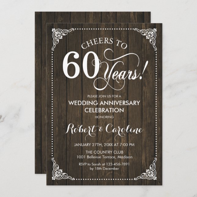 Invitación 60 Aniversario de Boda - Madera (Anverso / Reverso)