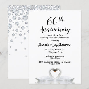 Invitación 60 aniversario de bodas de diamante dos cisnes bla