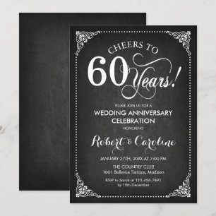 Invitación 60° Aniversario del Boda - Blanco de Chalkboard