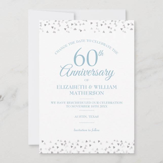 Invitación 60° Aniversario del Boda cambia la fecha de Confet (Anverso)