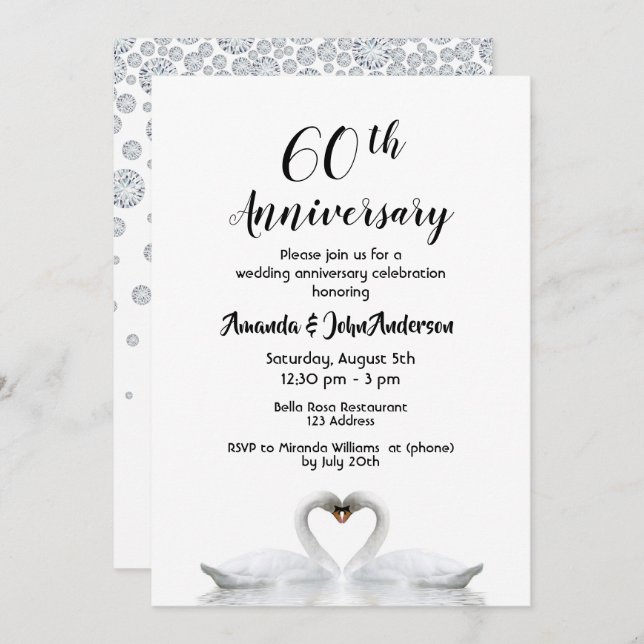 Invitación 60° aniversario del boda de diamantes dos cisnes b (Anverso / Reverso)
