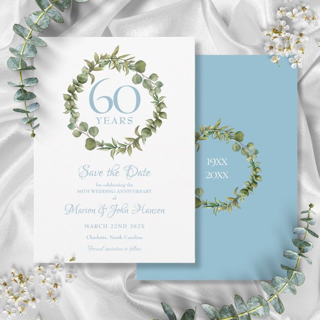 Invitación 60° Aniversario del Boda Salva la Fecha Garland  (60th Wedding Anniversary Save The Date Garland Invitation)