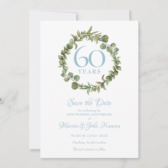 Invitación 60° Aniversario del Boda Salva la Fecha Garland  (Anverso)