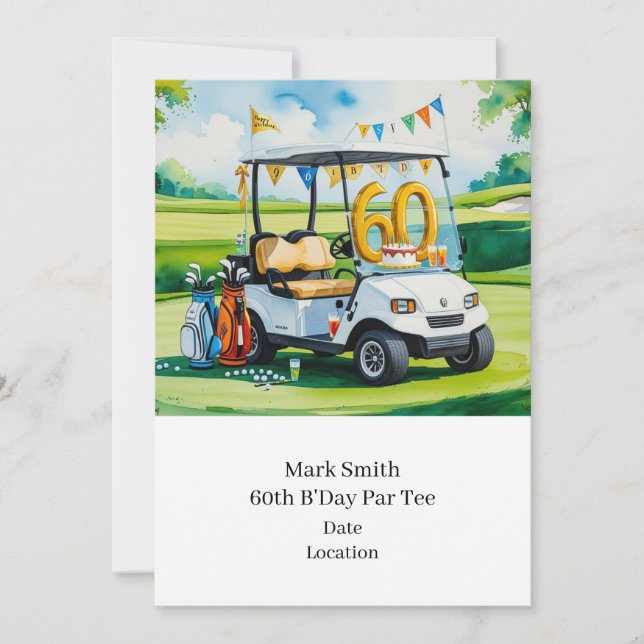 Invitación 60 Aniversario del Golf con Carro de Golf sobre la (Anverso)