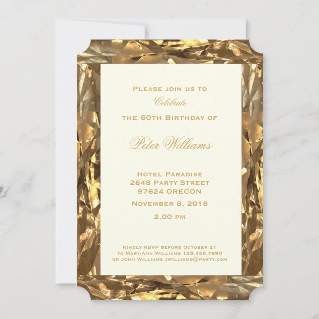 Invitación 60 Aniversario del Oro Marfil Elegante (Reverso)