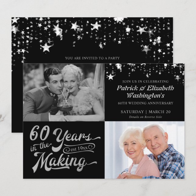 Invitación 60° aniversario entonces y ahora fotos en negro y  (Anverso / Reverso)