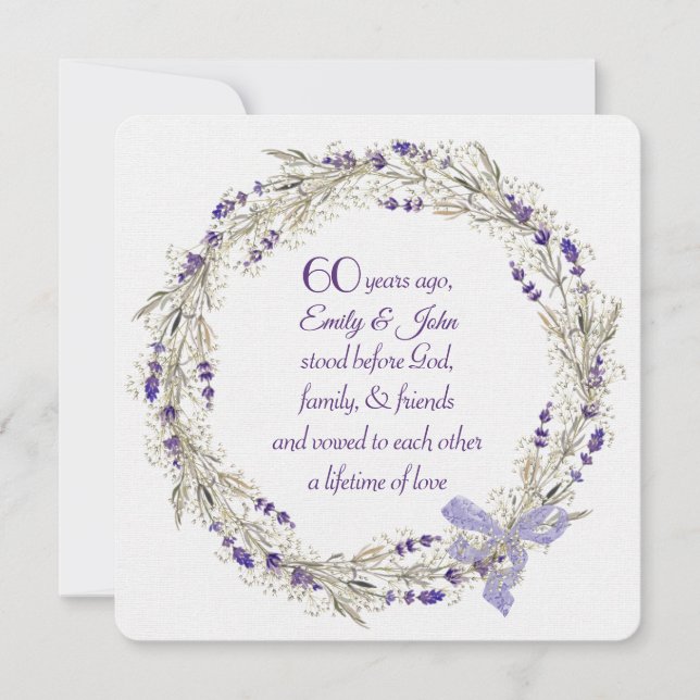 Invitación 60° Aniversario Fiesta Lavender Wreath (Anverso)