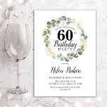 Invitación 60 Aniversario - Guirnalda de Foliage de Eucalipto<br><div class="desc">60.ª invitación a la fiesta de cumpleaños. Elegante carta botánica de invitación. El diseño de estilo clásico presenta un paisaje de color agua pintado a mano con eucalipto correa y letra de guión. Personaliza con tus propios detalles. ¡Se puede personalizar en cualquier edad!</div>