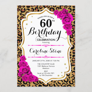 Invitación 60 Aniversario - Impresión de Leopardo de Oro Rosa