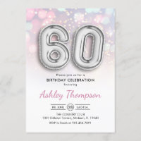 60 Aniversario - Luces rosadas de globos plateados