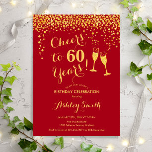 Invitación 60 Aniversario - Saludos A 60 Años Rojo De Oro